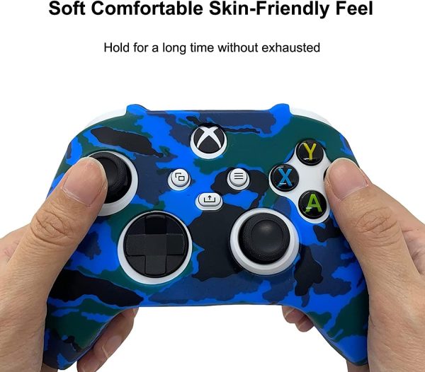 ⁦Silicone Skin Cover Case for Xbox Series Controllers, Soft Anti-Slip Rubber Protector Accessories (2 pack) with Thumb Grip Caps (Camouflage Red & Blue)⁩ - الصورة ⁦3⁩