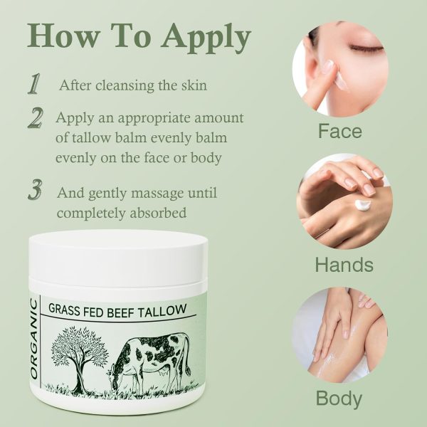 ⁦كريم تالو لحم بقري من مكزيا، مرطب وجه شحم لحم بقري غير معطر 100% عضوي 100% بتغذية عشبية مخفوقة، لوشن مرطب للجسم للعناية بالبشرة، ترقية 2024⁩ - الصورة ⁦5⁩