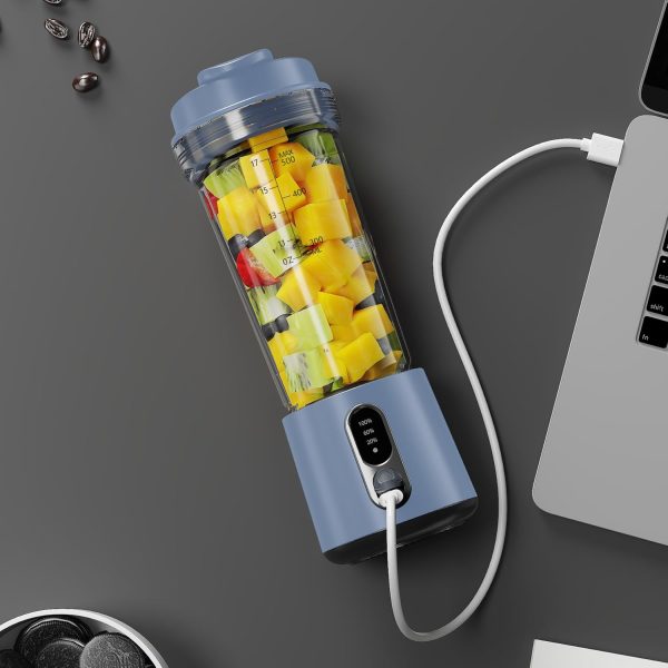 ⁦خلاط شخصي قوي سعة 500 مل مع غطاء، قابل لاعادة الشحن بمنفذ USB مع شفرات قوية من الستانلس ستيل (ازرق)⁩ - الصورة ⁦7⁩