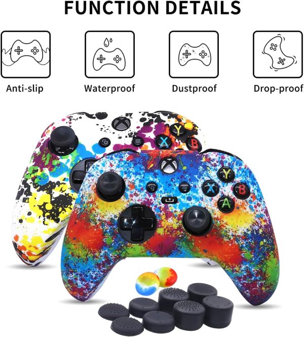 ⁦Silicone Skin Cover Case for Xbox Series Controllers, Soft Anti-Slip Rubber Protector Accessories (2 pack) with Thumb Grip Caps (Graffiti)⁩ - الصورة ⁦6⁩