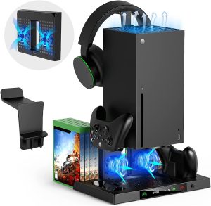 Upgraded Vertical Cooling Stand for Xbox Series X with Dual Suction Cooler Fan System Headset Holder for Xbox Series X