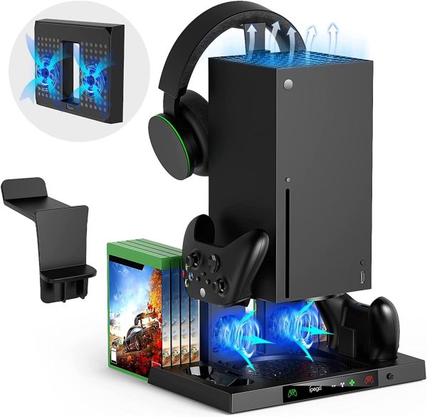 Upgraded Vertical Cooling Stand for Xbox Series X with Dual Suction Cooler Fan System Headset Holder for Xbox Series X