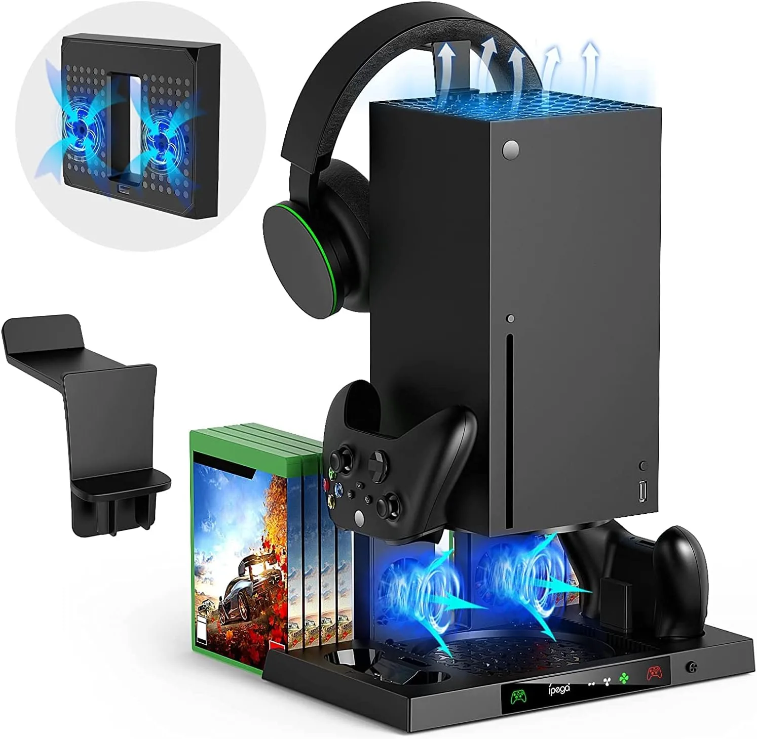 Upgraded Vertical Cooling Stand for Xbox Series X with Dual Suction Cooler Fan System Headset Holder for Xbox Series X