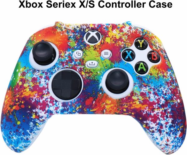⁦Silicone Skin Cover Case for Xbox Series Controllers, Soft Anti-Slip Rubber Protector Accessories (2 pack) with Thumb Grip Caps (Graffiti)⁩ - الصورة ⁦2⁩