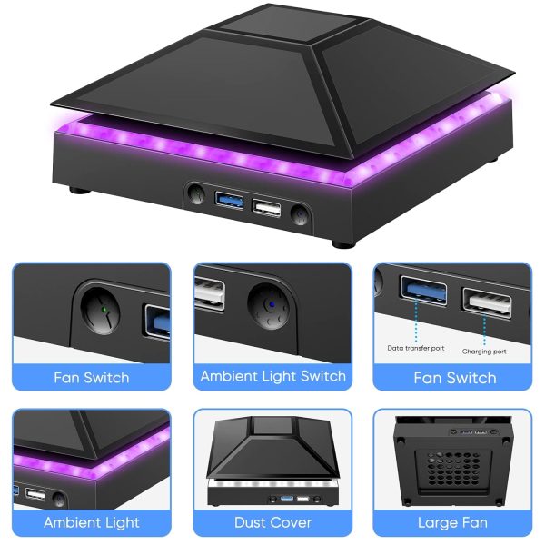 ⁦غطاء غبار لمروحة التبريد لوحدة تحكم Xbox Series X، نظام تبريد مع ضوء RGB ومنفذ USB 3.0 و2.0، فلتر مقاوم للغبار، مروحة علوية منخفضة الضوضاء مع 3 تروس وسدادات غبار مطاطية، ملحقات سلسلة اكس⁩ - الصورة ⁦6⁩