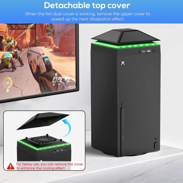 ⁦غطاء غبار لمروحة التبريد لوحدة تحكم Xbox Series X، نظام تبريد مع ضوء RGB ومنفذ USB 3.0 و2.0، فلتر مقاوم للغبار، مروحة علوية منخفضة الضوضاء مع 3 تروس وسدادات غبار مطاطية، ملحقات سلسلة اكس⁩ - الصورة ⁦3⁩