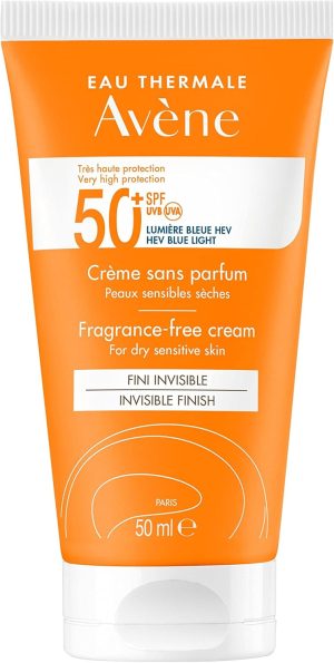 كريم واقي من الشمس خالي العطور SPF50 للبشرة الحساسة 50 مل افين، 50.0 SPF، ملليلتر