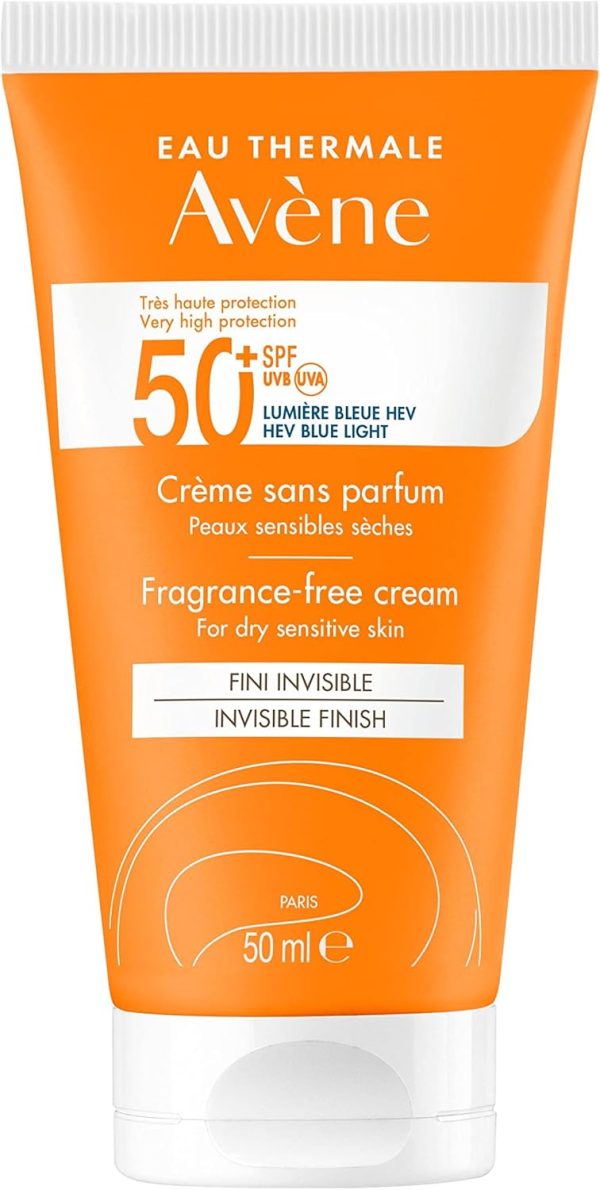 كريم واقي من الشمس خالي العطور SPF50 للبشرة الحساسة 50 مل افين، 50.0 SPF، ملليلتر