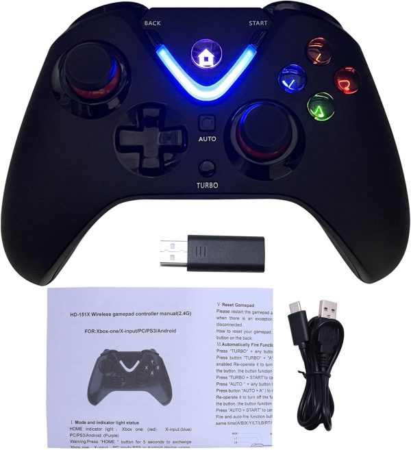⁦وحدة تحكم العاب لاسلكية من روتومون مع اضاءة LED متوافقة مع Xbox One S/X، Xbox Series S/X، لوحة العاب تحكم عن بعد مع محول لاسلكي 2.4G مثالي لالعاب FPS (اسود)، اكس بوكس سيريز اكس⁩ - الصورة ⁦5⁩