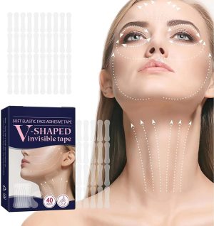 شريط شد الوجه ستيكرات لاصقة غير مرئية على شكل حرف V للوجه رقع رفع خط الذقن المزدوج ملصقات المزدوجة والتجاعيد حول العينين والرقبة ورفع الجلد المترهل ادوات تجميل وشد 80 قطعة شفاف