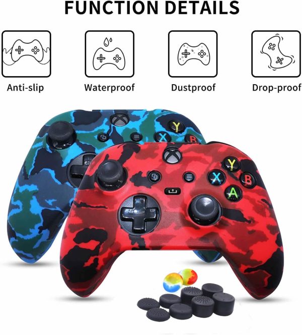 ⁦Silicone Skin Cover Case for Xbox Series Controllers, Soft Anti-Slip Rubber Protector Accessories (2 pack) with Thumb Grip Caps (Camouflage Red & Blue)⁩ - الصورة ⁦6⁩