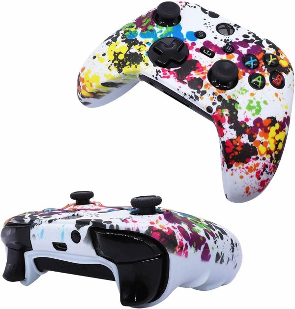 ⁦Silicone Skin Cover Case for Xbox Series Controllers, Soft Anti-Slip Rubber Protector Accessories (2 pack) with Thumb Grip Caps (Graffiti)⁩ - الصورة ⁦5⁩