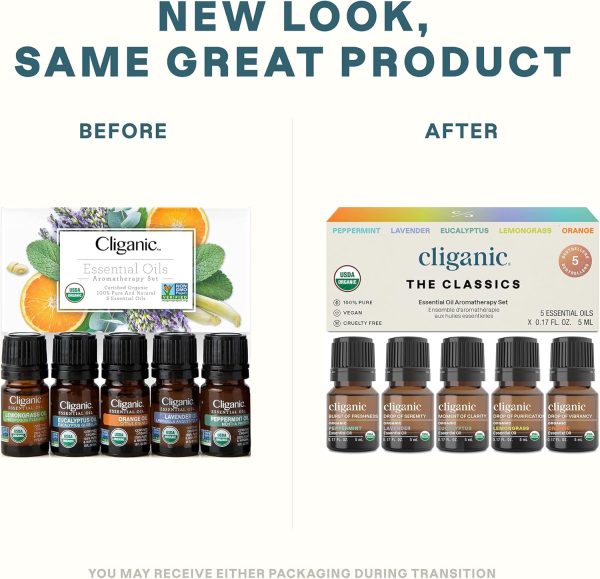 ⁦مجموعة زيوت عطرية عضوية من كليغانك للعلاج العطري (افضل 5 انواع) بتركيبة طبيعية نقية 100% بالنعناع واللافندر والاوكالبتوس وعشب الليمون والبرتقال⁩ - الصورة ⁦2⁩