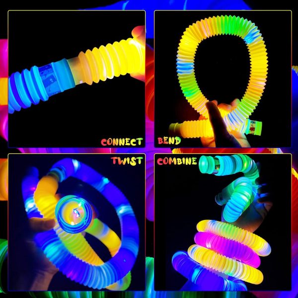 ⁦أنابيب فيدجيت مضيئة باضاءة LED مكونة من 12 عبوة، لهدايا الحفلات، ألعاب فدجيت حسية، عصي متوهجة كبيرة تتوهج في الظلام، لوازم الحفلات جاوهوك باضاءة LED، وأنابيب فيدجيت بوب فيدجيت للأطفال، من ميكنج تيك⁩ - الصورة ⁦2⁩