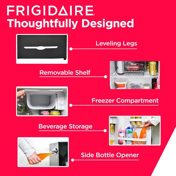 ⁦ثلاجة صغيرة من FRIGIDAIRE EFR176- AMZ EFR176 ريترو - موفرة للطاقة - قابلة للتعديل للتحكم في درجة الحرارة - فتاحة زجاجات مثبتة على الجانب - مثالية للمبنى والمكتب والمنزل والجراج والشقة 1.6 قدم مكعب⁩ - الصورة ⁦3⁩