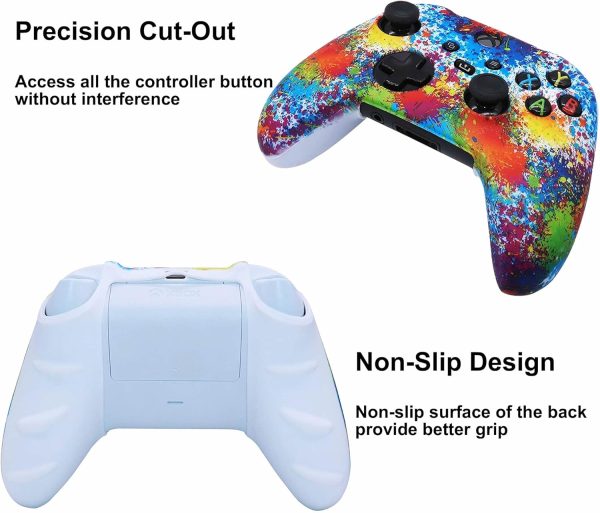 ⁦Silicone Skin Cover Case for Xbox Series Controllers, Soft Anti-Slip Rubber Protector Accessories (2 pack) with Thumb Grip Caps (Graffiti)⁩ - الصورة ⁦4⁩
