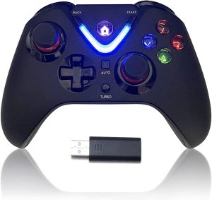 وحدة تحكم العاب لاسلكية من روتومون مع اضاءة LED متوافقة مع Xbox One S/X، Xbox Series S/X، لوحة العاب تحكم عن بعد مع محول لاسلكي 2.4G مثالي لالعاب FPS (اسود)، اكس بوكس سيريز اكس