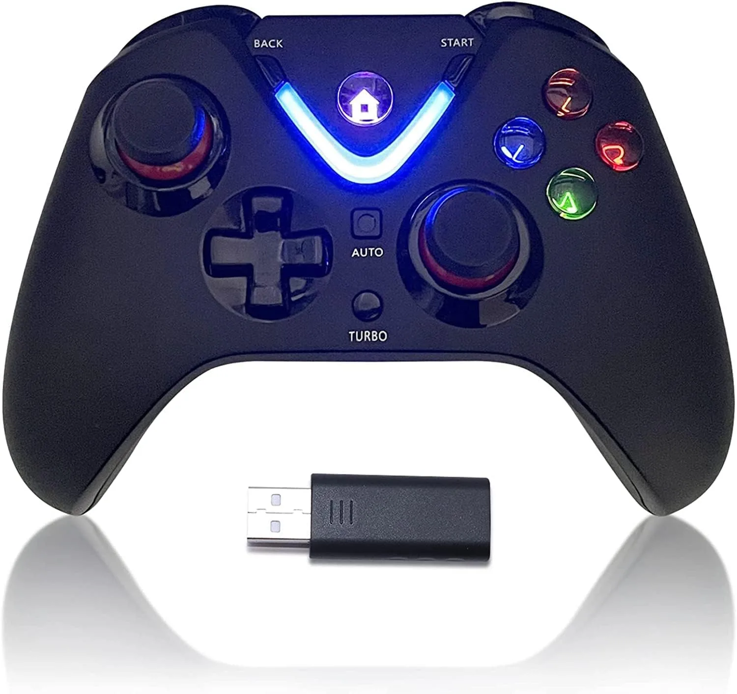 وحدة تحكم العاب لاسلكية من روتومون مع اضاءة LED متوافقة مع Xbox One S/X، Xbox Series S/X، لوحة العاب تحكم عن بعد مع محول لاسلكي 2.4G مثالي لالعاب FPS (اسود)، اكس بوكس سيريز اكس