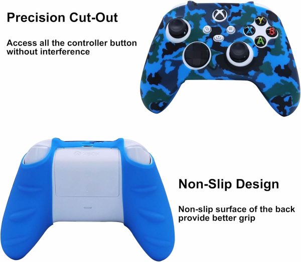 ⁦Silicone Skin Cover Case for Xbox Series Controllers, Soft Anti-Slip Rubber Protector Accessories (2 pack) with Thumb Grip Caps (Camouflage Red & Blue)⁩ - الصورة ⁦5⁩