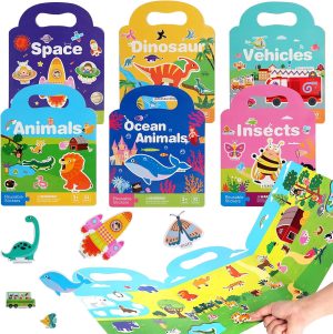 مجموعة من 6 كتب الأنشطة بيزي بوكس مع ملصقات للأطفال قابلة لإعادة الاستخدام هادئة الصغار الأولاد والبنات ايسو