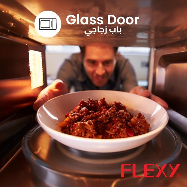 ⁦فلكسي® فرن ميكروويف 20 لتر، مخرج 700 واط، مدخل 1150 واط، 6 مستويات طاقة، اذابة تجميد، مؤقت 35 دقيقة، تحكم بمقبض، باب زجاجي مرئي، 220-240 فولت، سهل الطبخ والتسخين في المطبخ⁩ - الصورة ⁦3⁩