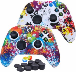 Silicone Skin Cover Case for Xbox Series Controllers, Soft Anti-Slip Rubber Protector Accessories (2 pack) with Thumb Grip Caps (Graffiti)
