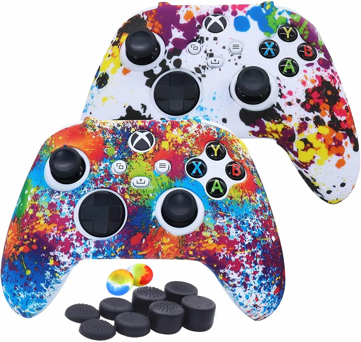 Silicone Skin Cover Case for Xbox Series Controllers, Soft Anti-Slip Rubber Protector Accessories (2 pack) with Thumb Grip Caps (Graffiti)