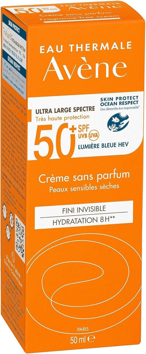 ⁦كريم واقي من الشمس خالي العطور SPF50 للبشرة الحساسة 50 مل افين، 50.0 SPF، ملليلتر⁩ - الصورة ⁦3⁩
