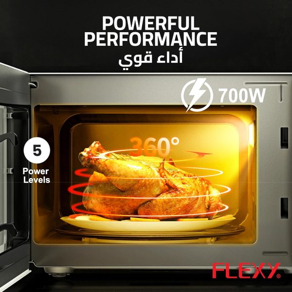 ⁦فلكسي® فرن ميكروويف 20 لتر، مخرج 700 واط، مدخل 1150 واط، 6 مستويات طاقة، اذابة تجميد، مؤقت 35 دقيقة، تحكم بمقبض، باب زجاجي مرئي، 220-240 فولت، سهل الطبخ والتسخين في المطبخ⁩ - الصورة ⁦5⁩