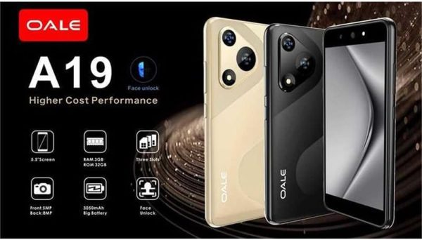 ⁦اول هاتف ذكي A19 اندرويد بشاشة 5.5 انش 32GB + 3GB كاميرا 5MP+8MP وبطارية 3050mAh وثلاث فتحات لشريحة الاتصال 4G (ذهبي استرال)، ثلاث شرائح⁩ - الصورة ⁦3⁩