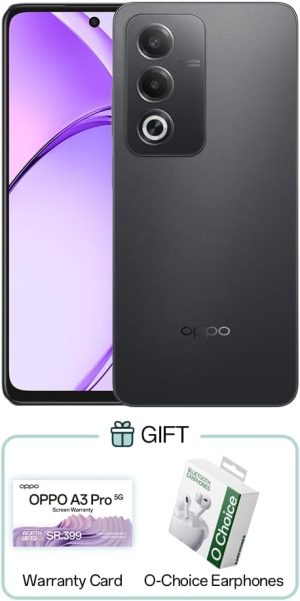 اوبو موبايل A3 برو 5G ثنائي شرائح الاتصال بذاكرة رام 8 جيجابايت - داخلية 256 اصدار المملكة العربية السعودية سماعة اذن بلوتوث هدية او تشويس أسود لامع