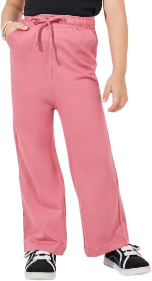 بنطلون رياضي بارجل واسعة وحزام خصر مطاطي ورباط للبنات من ستايلي