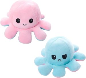 لعبة اخطبوط قطيفة قابلة للعكس من اينار، قابلة للقلب من الداخل للخارج هابي ساد انجري مزدوجة الجوانب، بينك وازرق