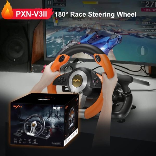 ⁦عجلة قيادة سيارة بي اكس ان V3II عالمية 180 درجة USB مع دواسات لاجهزة PS3 وPS4 وXbox One Series XS ونينتندو سويتش برتقالي بوكس ون سيريز⁩ - الصورة ⁦3⁩