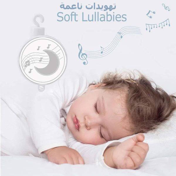 ⁦لعبة عربة اطفال موسيقية محمولة مع علاقة دب صغير مخملي دوار، صندوق تشغيل موسيقى، ديكور سرير الاطفال حديثي الولادة للاولاد والبنات⁩ - الصورة ⁦2⁩
