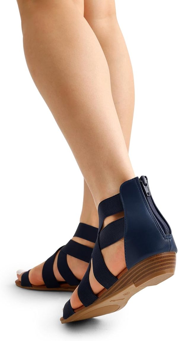 ⁦DREAM PAIRS Women's Elastica8 Navy Elastic Ankle Strap Low Wedges Sandals Size 8.5 M US⁩ - الصورة ⁦6⁩