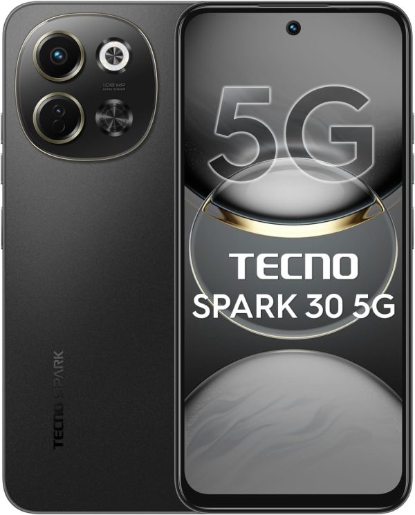 TECNO Spark 30 5G, 8GB+256GB| 108MP Main Camera with Dolby Atmos Speakers | MediaTek D6300 5G Processor | 6.67" 120Hz HD+ Hole LCD Display | 6000mAh Battery with 18W Charger (Midnight Shadow)