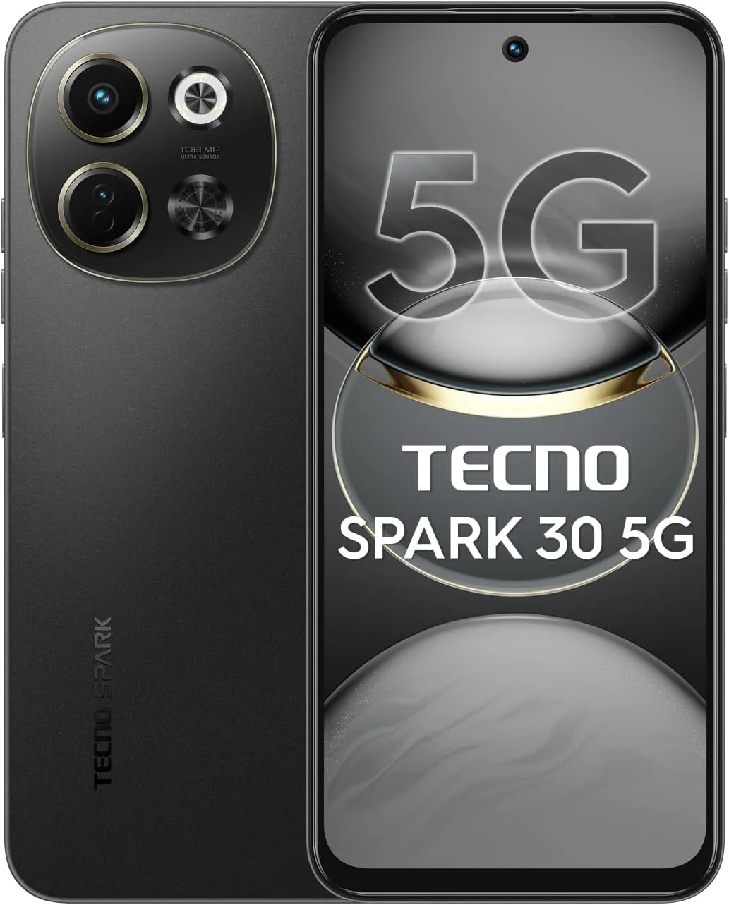 TECNO Spark 30 5G, 8GB+256GB| 108MP Main Camera with Dolby Atmos Speakers | MediaTek D6300 5G Processor | 6.67" 120Hz HD+ Hole LCD Display | 6000mAh Battery with 18W Charger (Midnight Shadow)