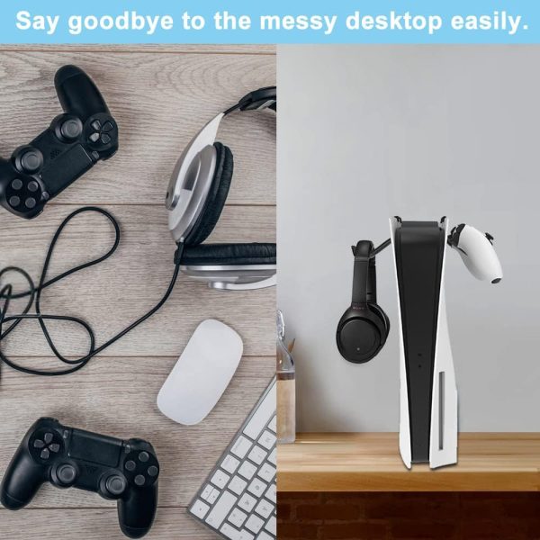 ⁦ZACUDA 2 Pack Headphone Stand for PS5/XBOX/XS, Universal Headset and Controller Stand Mount Headphone Hanger Holder that Makes Game Accessories Easy to Store, Storage Bracket, Black⁩ - الصورة ⁦5⁩