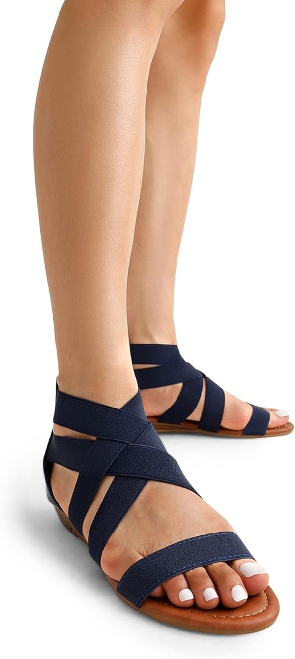 ⁦DREAM PAIRS Women's Elastica8 Navy Elastic Ankle Strap Low Wedges Sandals Size 8.5 M US⁩ - الصورة ⁦7⁩