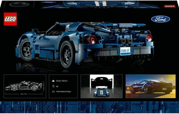 ⁦مجموعة فورد جي تي 2022 رقم 42154 من LEGO Technic. مشروع غامر للبالغين؛ صمّموا جميع تفاصيل هدية النموذج 1:12 هذه لمحبي السيارات؛ تتوفر باللون الأزرق الداكن الكلاسيكي مع خطوط سباق بيضاء (1466 قطعة)⁩ - الصورة ⁦9⁩