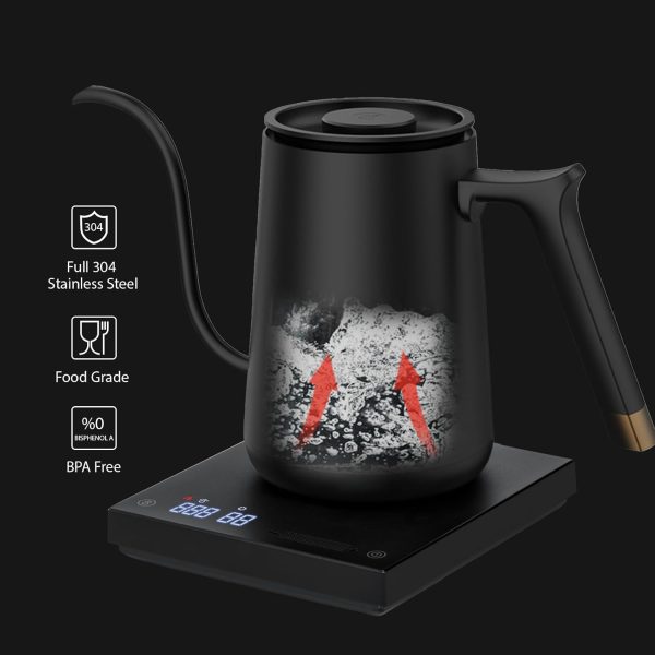 ⁦غلاية كهربائية بتصميم عنق الإوزة بتحكم بدرجة الحرارة من تايم مور، غلاية ستانلس ستيل خالية من البيسفينول أ مع إغلاق أوتوماتيكي لصنع القهوة والشاي والأساسيات، 600 مل، أسود غير لامع⁩ - الصورة ⁦6⁩