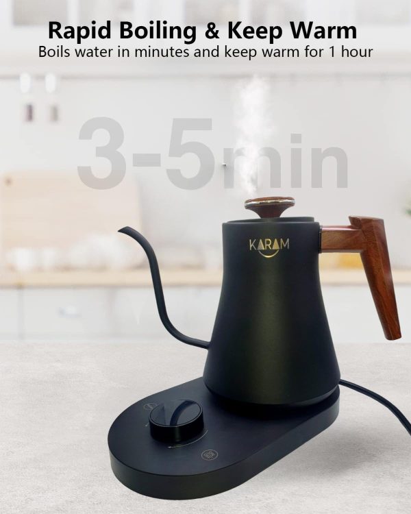 ⁦غلاية قهوة كهربائية حديثة V60 بشكل عنق أوزة مع تحكم في درجة الحرارة ووظيفة الحفاظ على الدفء وسريعة الغليان وصب سريع 600 مل من كيه ار ام، أسود⁩ - الصورة ⁦5⁩