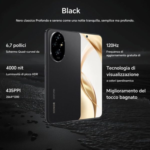 ⁦جوال ذكي 200 5G من هونر|روم 512 جيجا+رام 12 جيجا|شاشة OLED 6.7 بوصة 120 هرتز|كاميرا ثلاثية 50 ميجا|سناب دراجون 7 الجيل 3|بطارية 5200 ميلي امبير|شحن سريع 100 واط|ثنائي شرائح الاتصال|اندرويد 14 (أسود)⁩ - الصورة ⁦6⁩