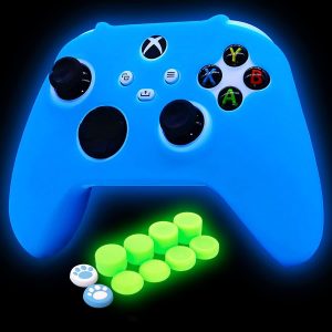 HLRAO Blue Glow in the dark Silicone Cover Skin for Xbox Series X Controller, Anti-slip Soft Rubber Case Protector for Xbox Series S Controller with 6 Thumb Grip Caps Glow in the dark.