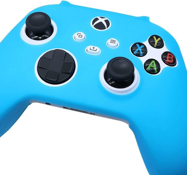 ⁦HLRAO Blue Glow in the dark Silicone Cover Skin for Xbox Series X Controller, Anti-slip Soft Rubber Case Protector for Xbox Series S Controller with 6 Thumb Grip Caps Glow in the dark.⁩ - الصورة ⁦4⁩