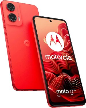 جوال G35 شبكة الجيل الخامس 5 G من موتورولا بذاكرة RAM 8 GB وشريحة اتصال PSIM - روم 128GB يونيسوك T760 شاشة POLED مقاس 6.7 بوصة 120Hz نظام اندرويد 14 أحمر ساطع شريحة واحدة