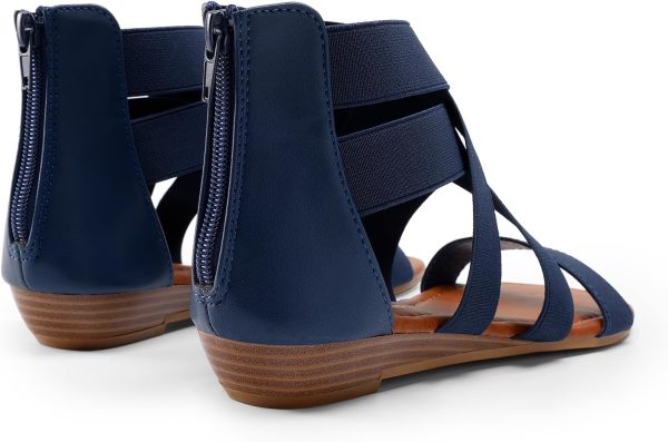 ⁦DREAM PAIRS Women's Elastica8 Navy Elastic Ankle Strap Low Wedges Sandals Size 8.5 M US⁩ - الصورة ⁦3⁩