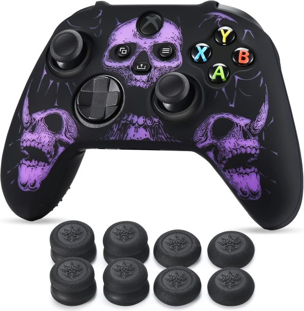 ⁦يورا غلاف سيليكون منحوت بالليزر لذراع تحكم Xbox Series X/S × 1 (جماجم ارجواني) مع مقابض ابهام حصرية × 8⁩ - الصورة ⁦2⁩