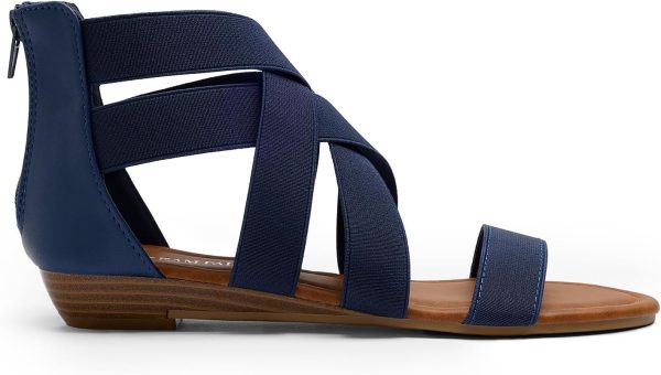 ⁦DREAM PAIRS Women's Elastica8 Navy Elastic Ankle Strap Low Wedges Sandals Size 8.5 M US⁩ - الصورة ⁦2⁩